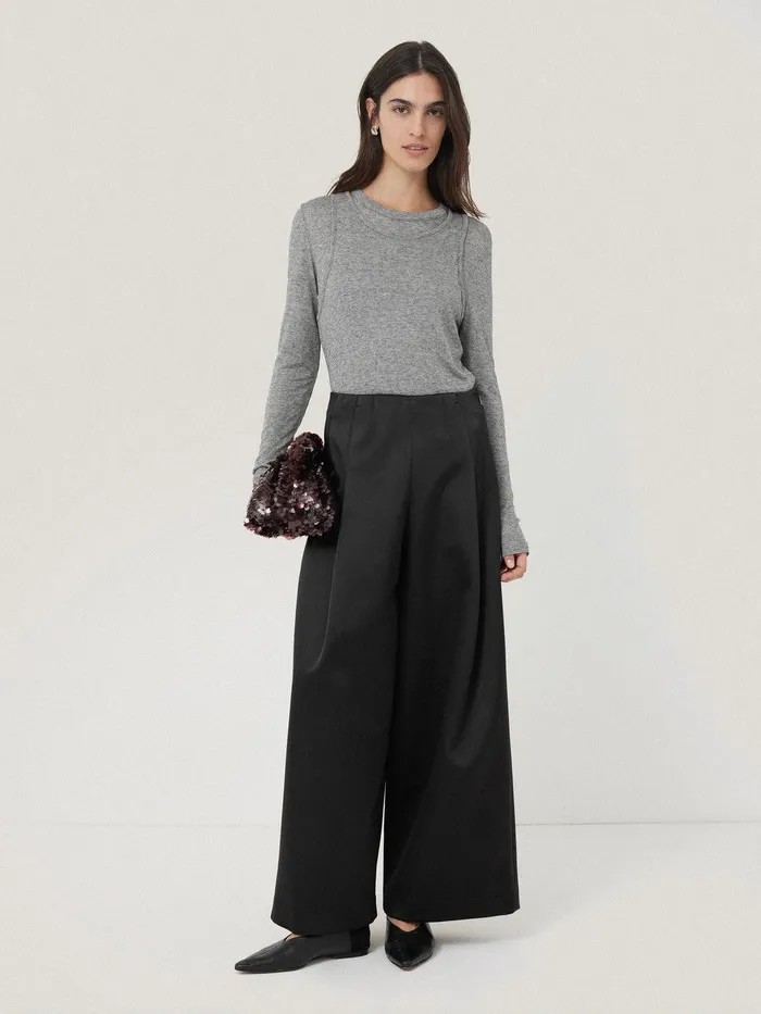 Women Satin Volume Trouser Black Jigsaw Trousers