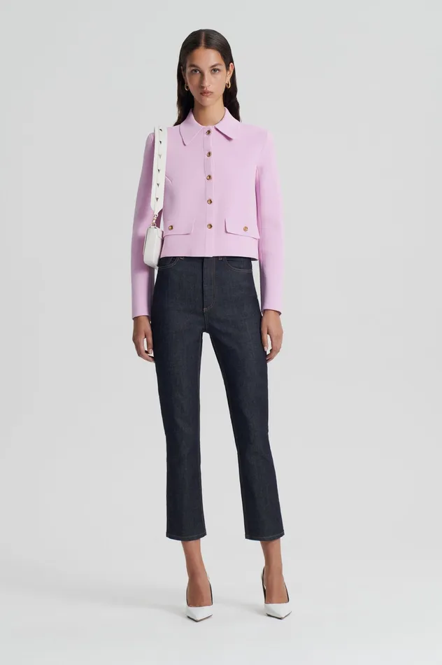 Women Scanlan Theodore CREPE KNIT BUTTON JACKET MAUVE Jackets