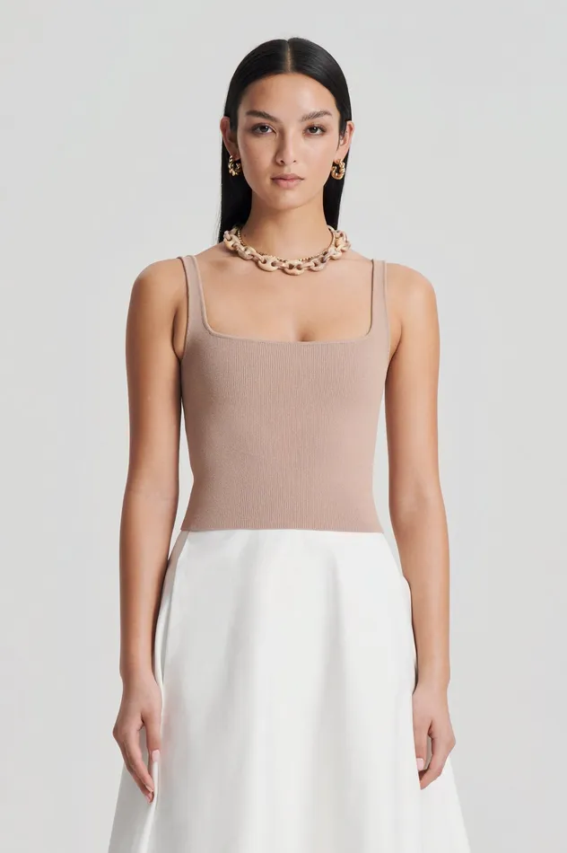 Women Scanlan Theodore CREPE KNIT SQUARE CAMISOLE OAT Knitwear