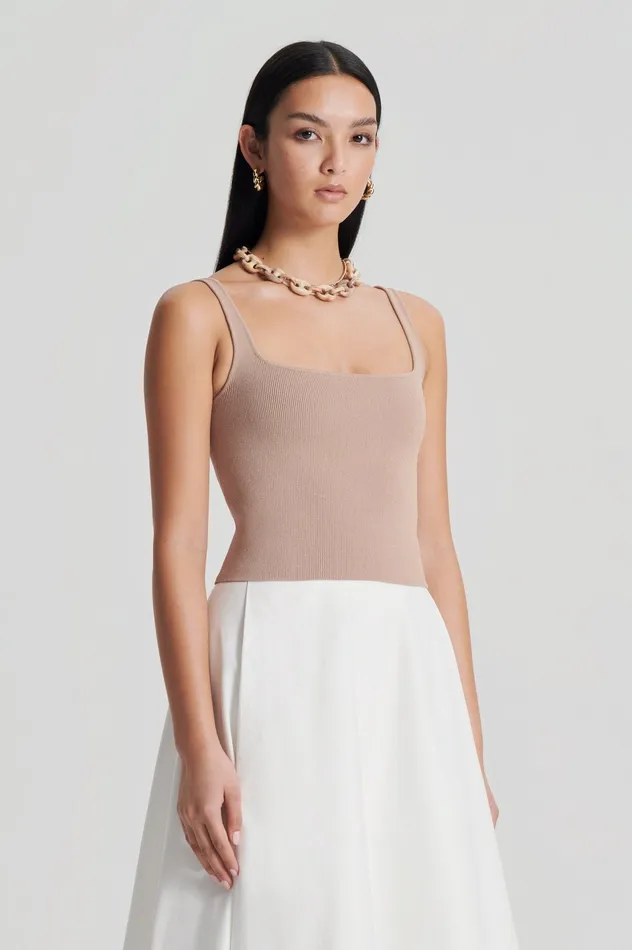 Women Scanlan Theodore CREPE KNIT SQUARE CAMISOLE OAT Knitwear