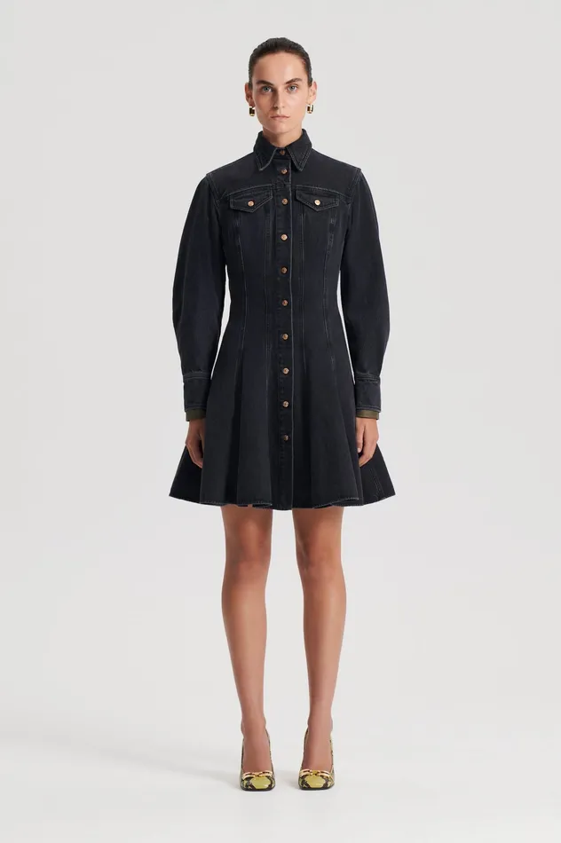 Women Scanlan Theodore DENIM MINI DRESS WASHED BLACK G Dresses Women Scanlan Theodore DENIM MINI DRESS WASHED BLACK G Dresses