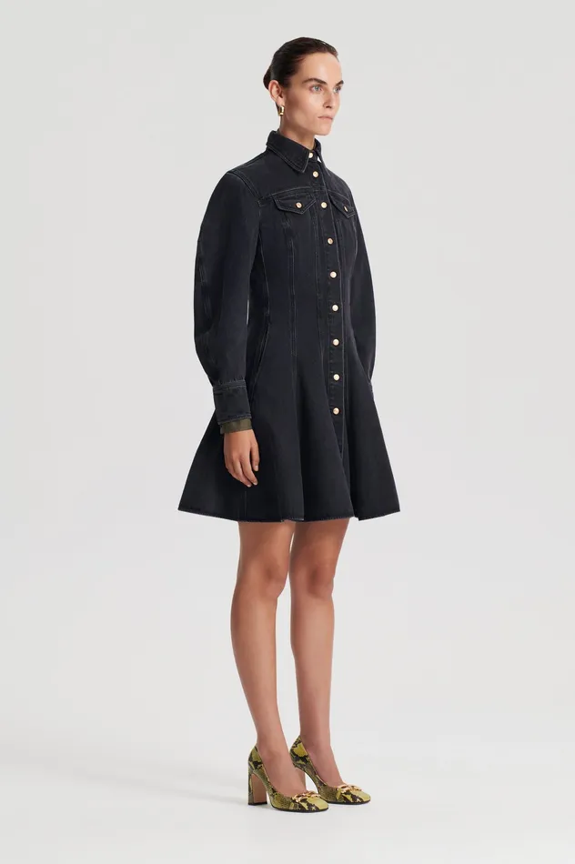 Women Scanlan Theodore DENIM MINI DRESS WASHED BLACK G Dresses Women Scanlan Theodore DENIM MINI DRESS WASHED BLACK G Dresses