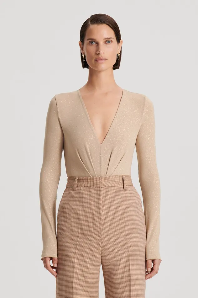 Women Scanlan Theodore TINSEL DRAPE BODYSUIT CHAMPAGNE Tops