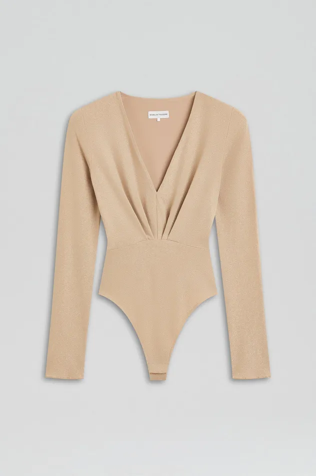Women Scanlan Theodore TINSEL DRAPE BODYSUIT CHAMPAGNE Tops