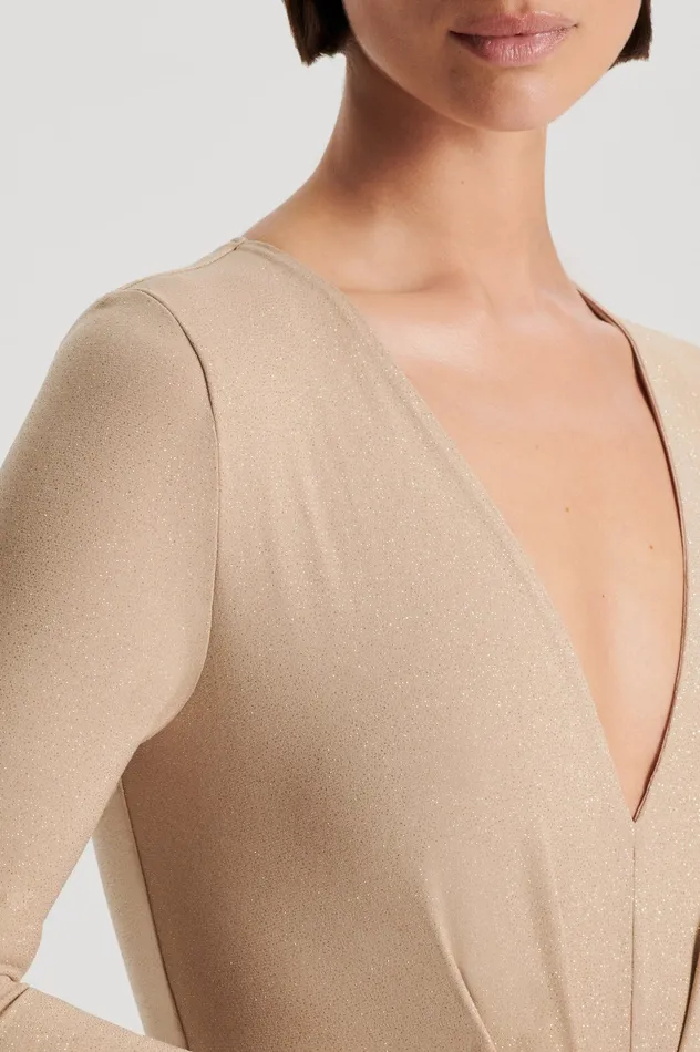 Women Scanlan Theodore TINSEL DRAPE BODYSUIT CHAMPAGNE Tops
