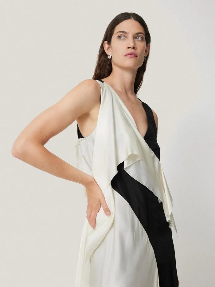 Women Sculptural Silk Twill Dress Monochrome Jigsaw Party