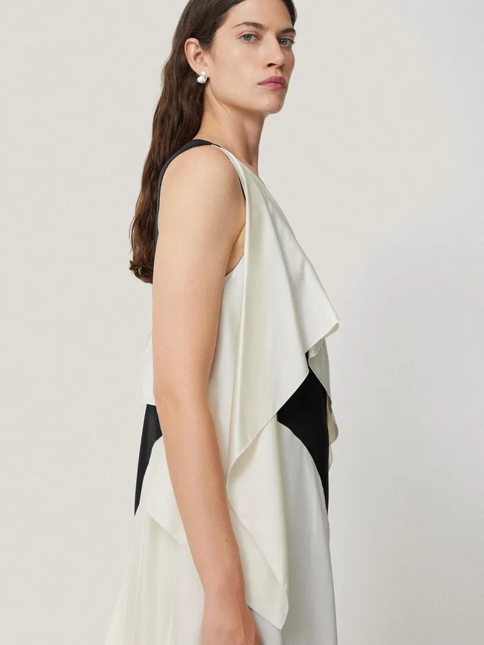 Women Sculptural Silk Twill Dress Monochrome Jigsaw Party