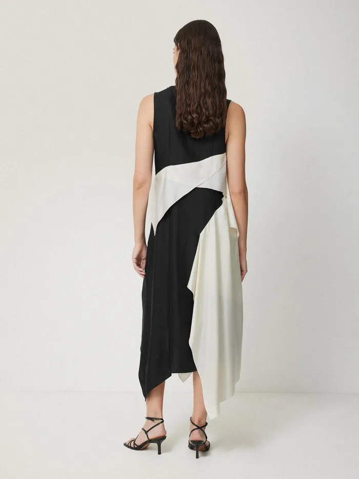 Women Sculptural Silk Twill Dress Monochrome Jigsaw Party