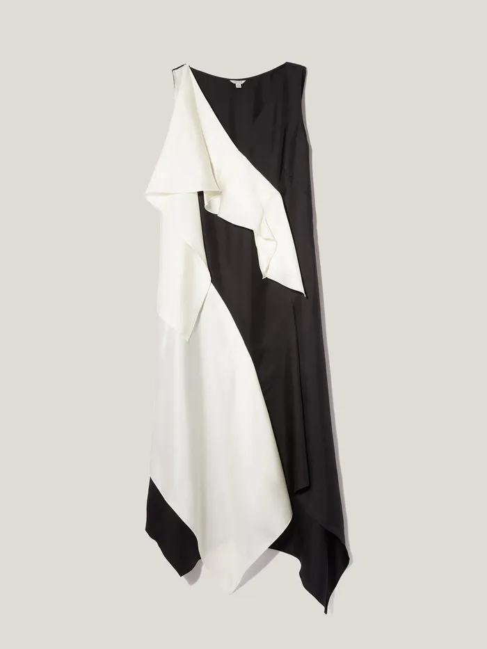Women Sculptural Silk Twill Dress Monochrome Jigsaw Party