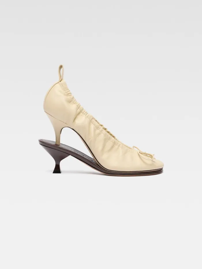 Women Shoes JACQUEMUS The Double Ballerina Heels Pale Yellow Dark Brown