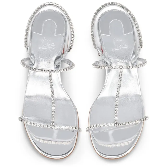 Women Simple Queenie Sandal 25 Mm Sandals 8211 Specchio Leather And PVC 8211 Silver Christian Louboutin Flats and Loafers