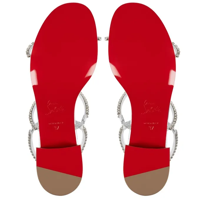 Women Simple Queenie Sandal 25 Mm Sandals 8211 Specchio Leather And PVC 8211 Silver Christian Louboutin Flats and Loafers