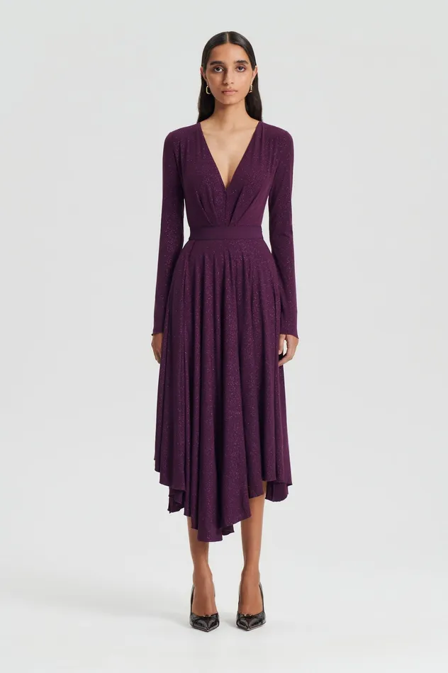 Women Skirts Scanlan Theodore TINSEL DRAPE SKIRT AUBERGINE