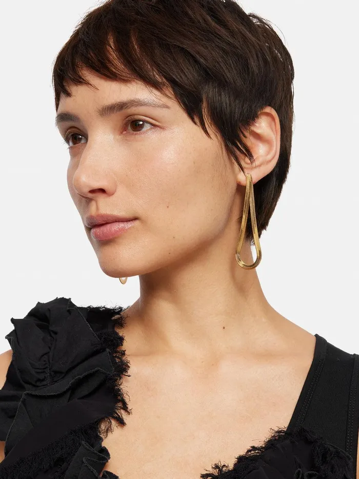 Women Snake Chain Loop Earrings Gold Jigsaw Party Women Snake Chain Loop Earrings Gold Jigsaw Party