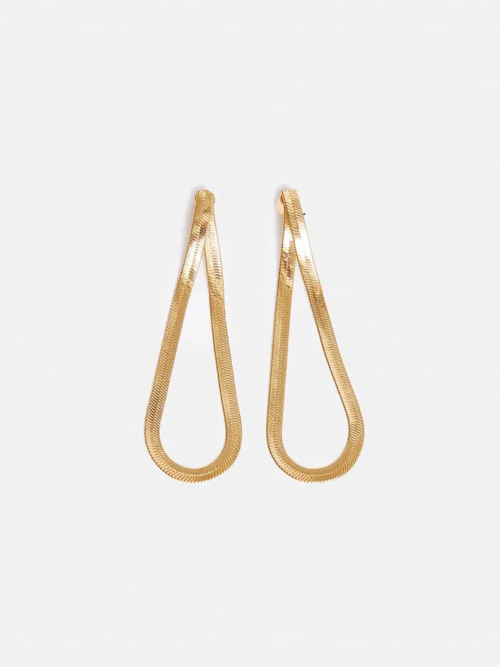 Women Snake Chain Loop Earrings Gold Jigsaw Party Women Snake Chain Loop Earrings Gold Jigsaw Party
