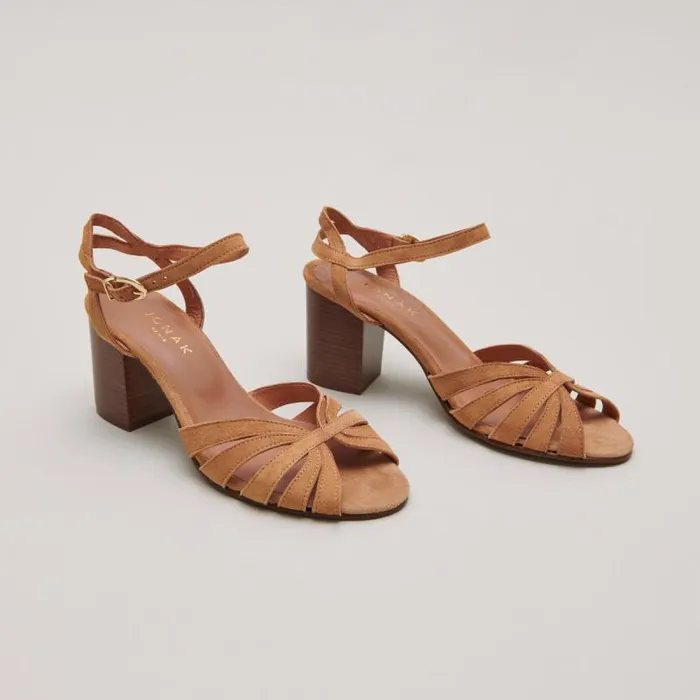 Women Strappy Sandals With Open Toe Camel JONAK Sandals