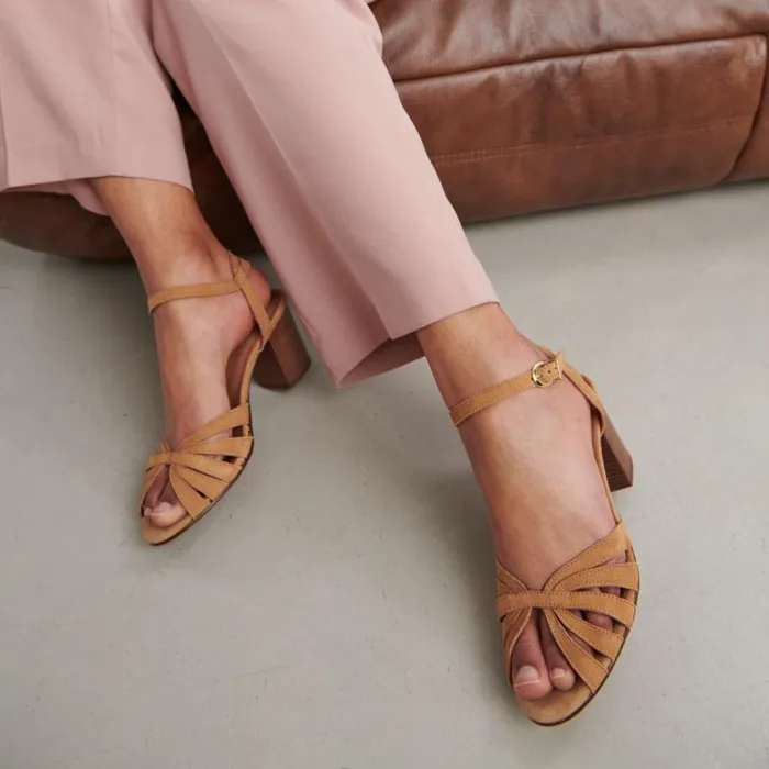 Women Strappy Sandals With Open Toe Camel JONAK Sandals