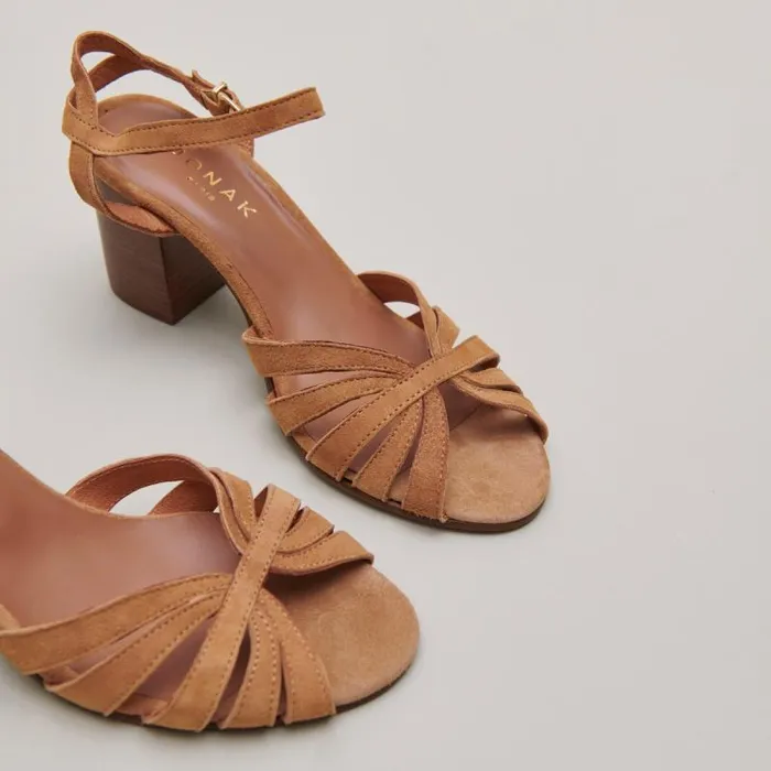 Women Strappy Sandals With Open Toe Camel JONAK Sandals