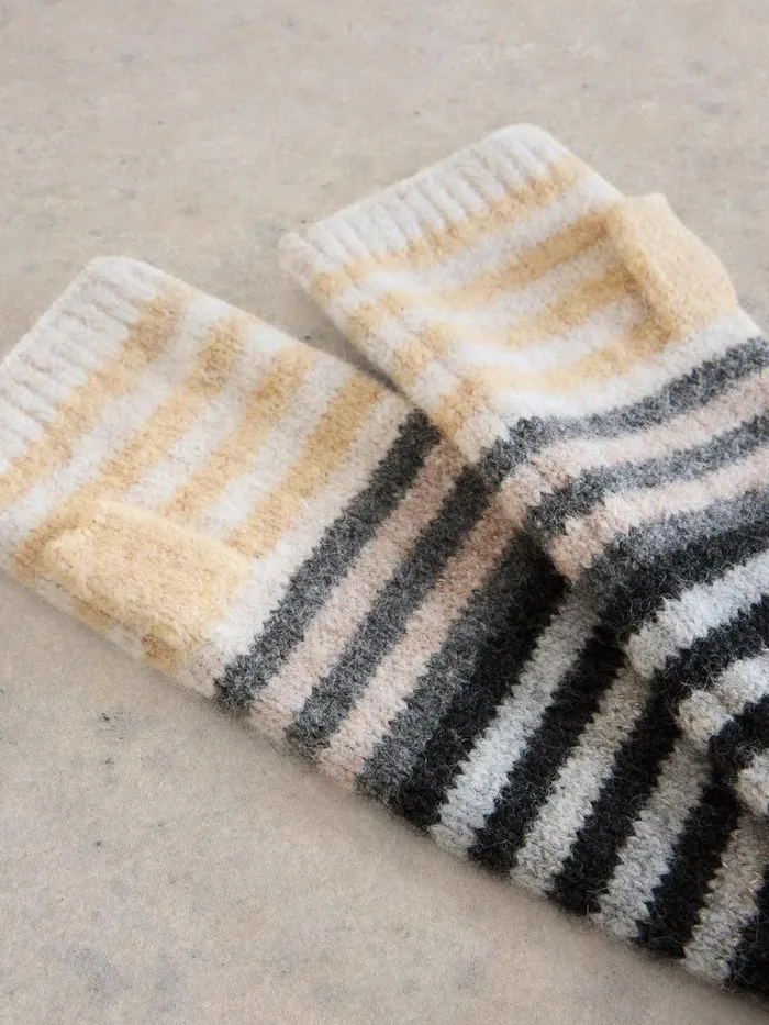 Women Striped Arm Warmer Natural Multi White Stuff Hats and Gloves