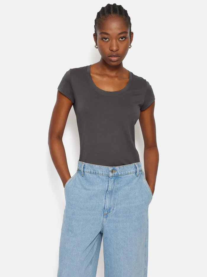 Women Supima Cotton Scoop Neck Tee Carbon Jigsaw Shirts and Tops