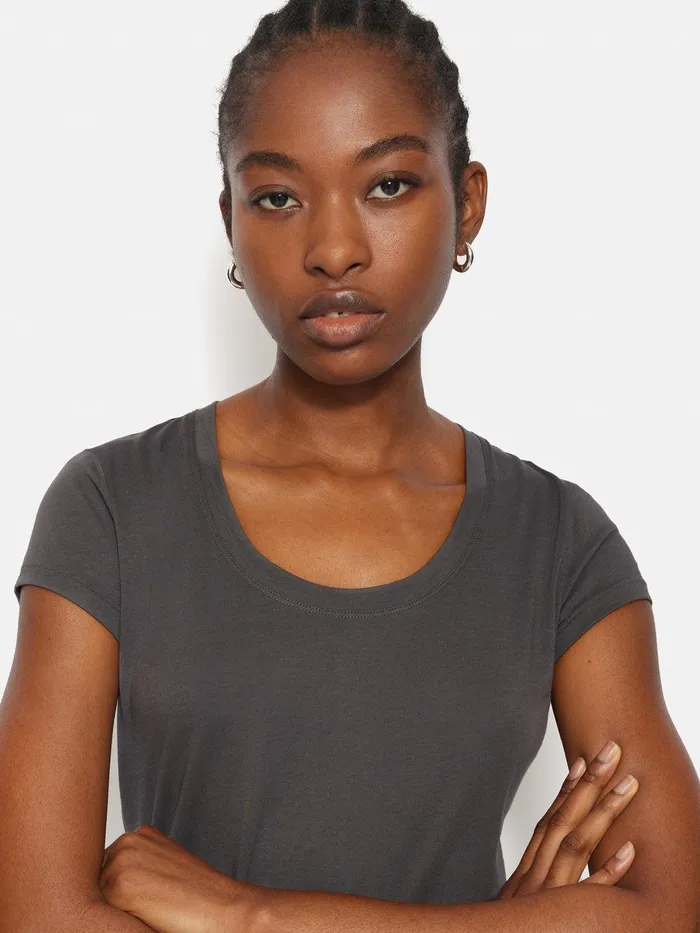 Women Supima Cotton Scoop Neck Tee Carbon Jigsaw Shirts and Tops