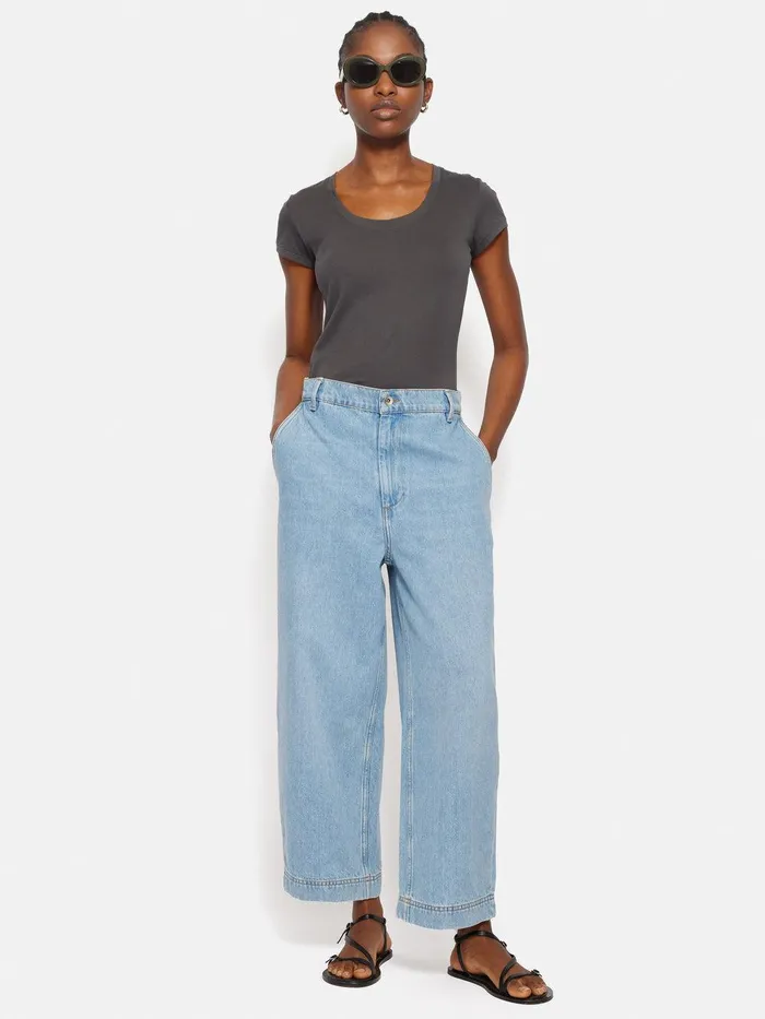 Women Supima Cotton Scoop Neck Tee Carbon Jigsaw Shirts and Tops