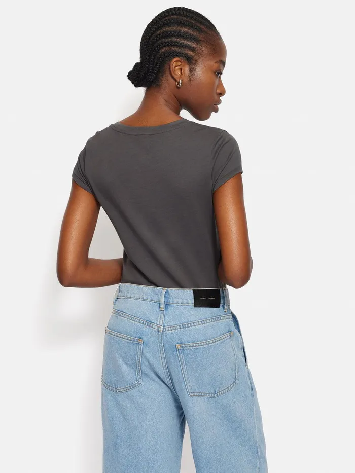 Women Supima Cotton Scoop Neck Tee Carbon Jigsaw Shirts and Tops