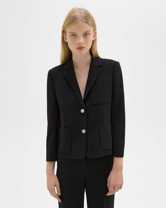 Women Theory Blazers Jackets Boxy Patch Pocket Blazer In Admiral Crepe Black