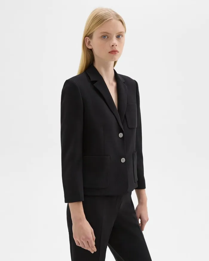 Women Theory Blazers Jackets Boxy Patch Pocket Blazer In Admiral Crepe Black