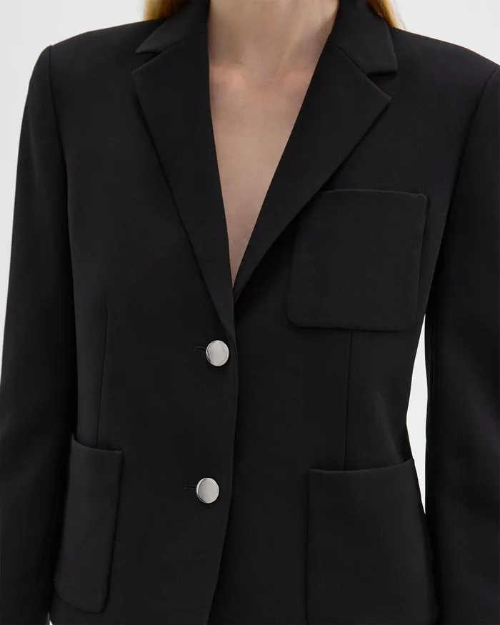 Women Theory Blazers Jackets Boxy Patch Pocket Blazer In Admiral Crepe Black