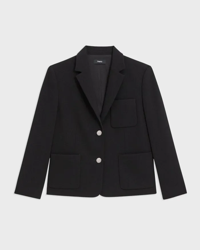 Women Theory Blazers Jackets Boxy Patch Pocket Blazer In Admiral Crepe Black