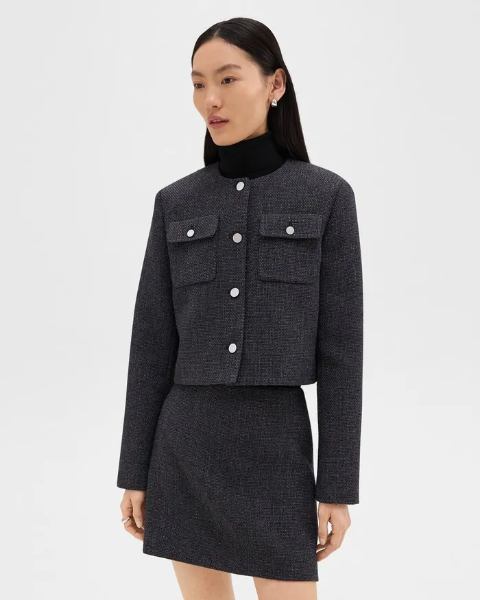 Women Theory Blazers Jackets Cardigan Jacket In Tweed Charcoal Melange