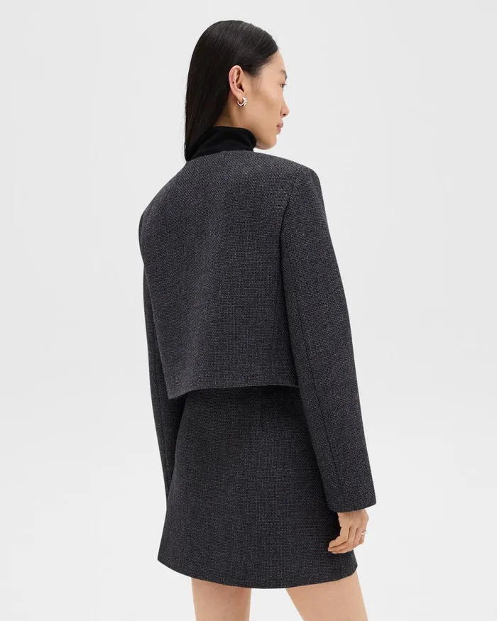 Women Theory Blazers Jackets Cardigan Jacket In Tweed Charcoal Melange