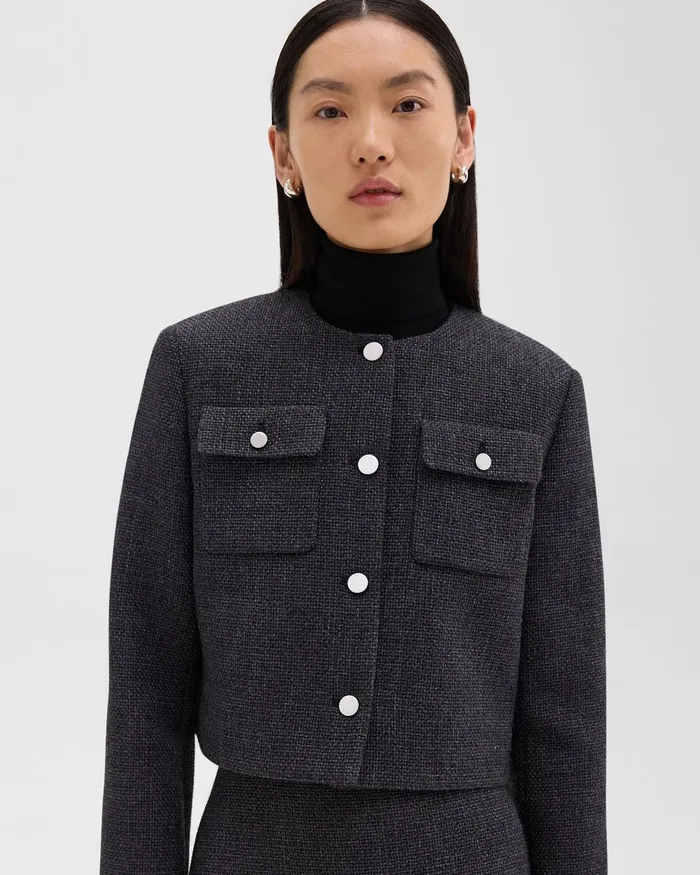 Women Theory Blazers Jackets Cardigan Jacket In Tweed Charcoal Melange