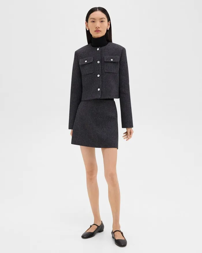 Women Theory Blazers Jackets Cardigan Jacket In Tweed Charcoal Melange
