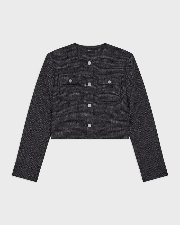 Women Theory Blazers Jackets Cardigan Jacket In Tweed Charcoal Melange