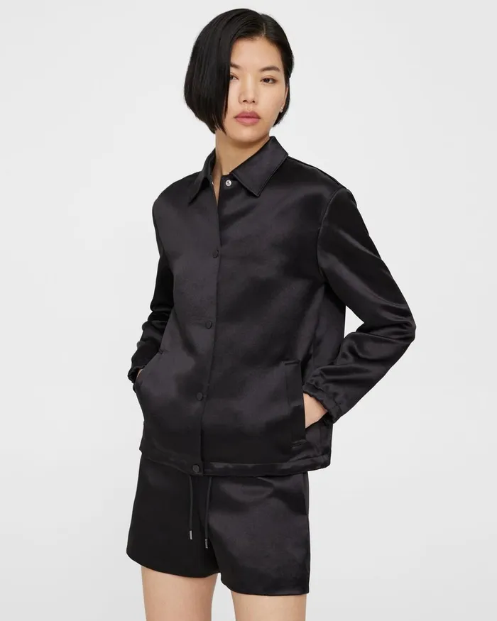 Women Theory Blazers Jackets Coach Jacket In Bonded Satin Black