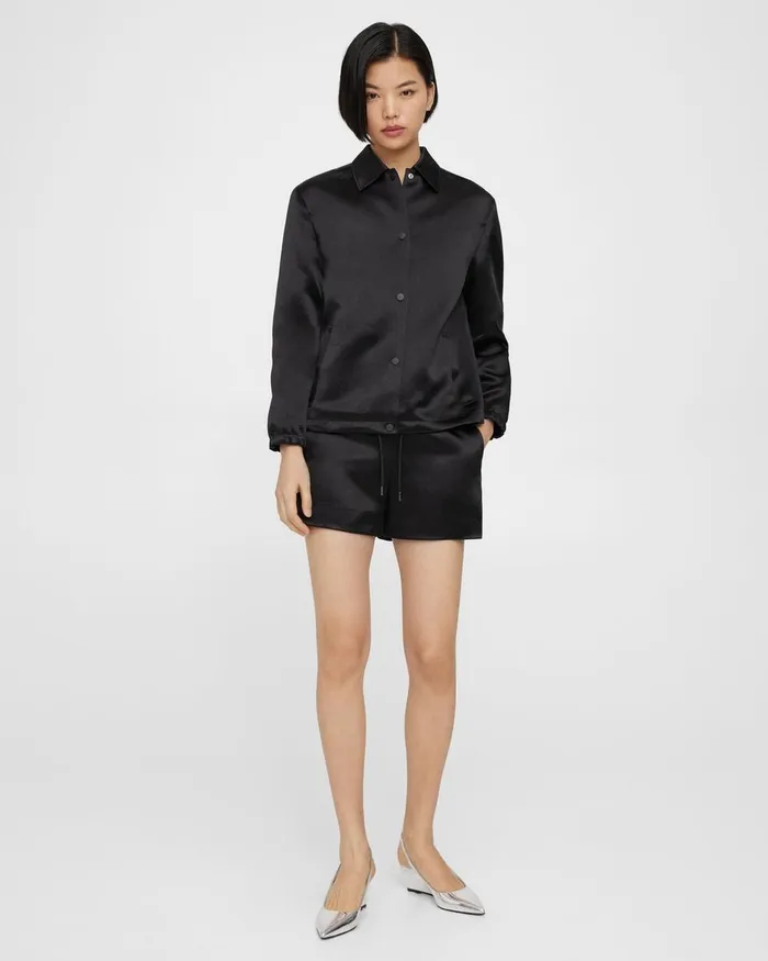 Women Theory Blazers Jackets Coach Jacket In Bonded Satin Black