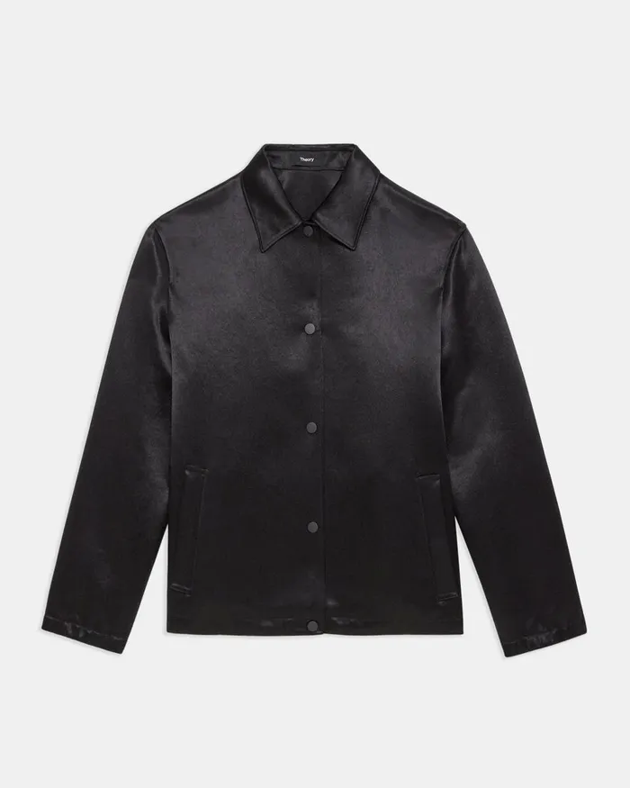 Women Theory Blazers Jackets Coach Jacket In Bonded Satin Black