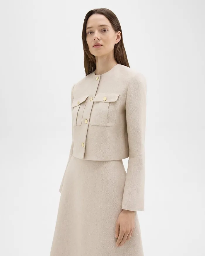 Women Theory Blazers Jackets Military Jacket In Basket Weave Linen Straw