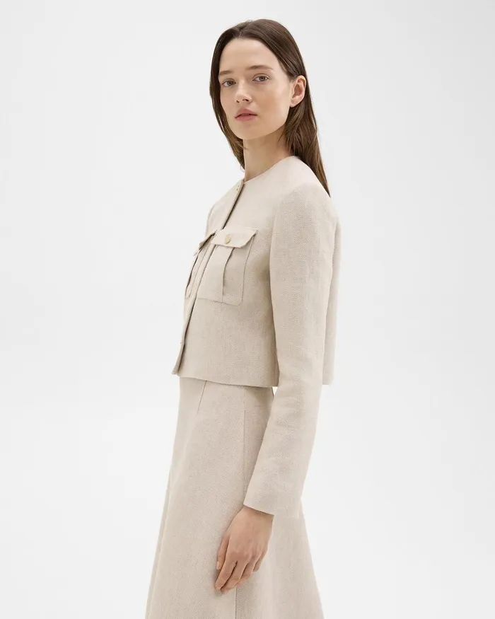 Women Theory Blazers Jackets Military Jacket In Basket Weave Linen Straw