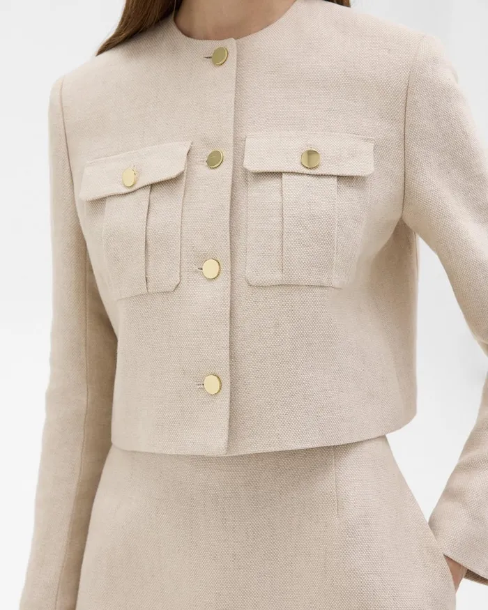 Women Theory Blazers Jackets Military Jacket In Basket Weave Linen Straw