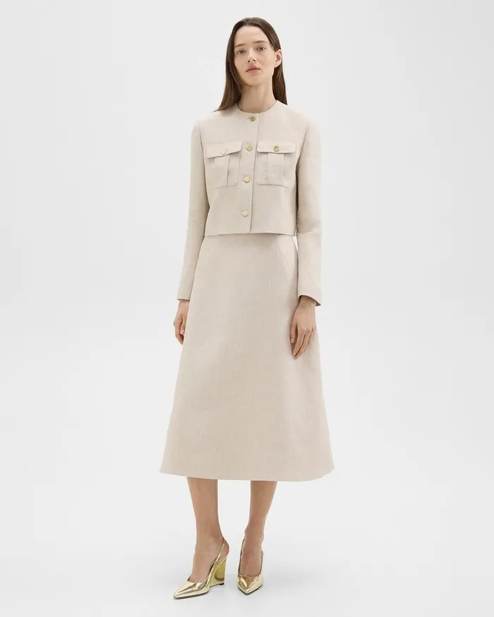 Women Theory Blazers Jackets Military Jacket In Basket Weave Linen Straw
