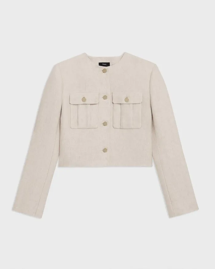 Women Theory Blazers Jackets Military Jacket In Basket Weave Linen Straw