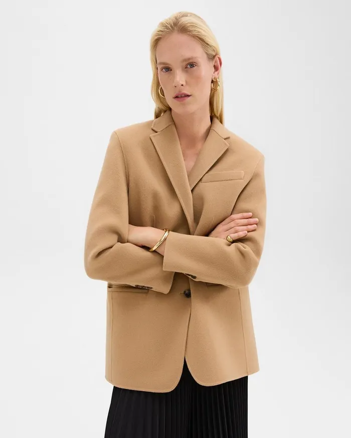 Women Theory Blazers Jackets Oversized Blazer In DoubleFace WoolCashmere New Camel