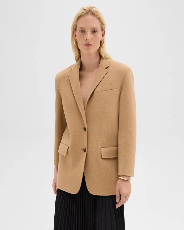 Women Theory Blazers Jackets Oversized Blazer In DoubleFace WoolCashmere New Camel