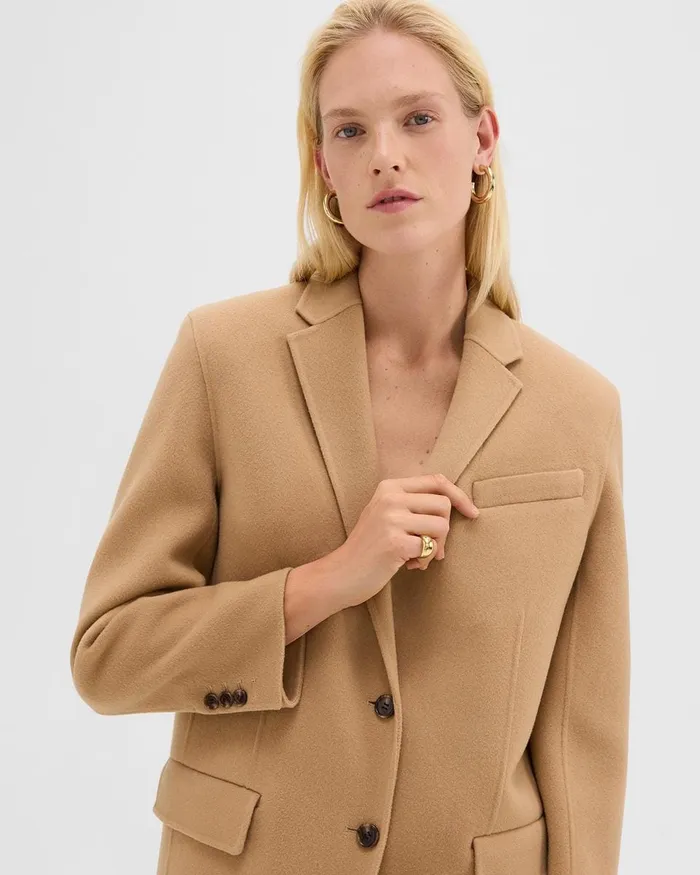 Women Theory Blazers Jackets Oversized Blazer In DoubleFace WoolCashmere New Camel