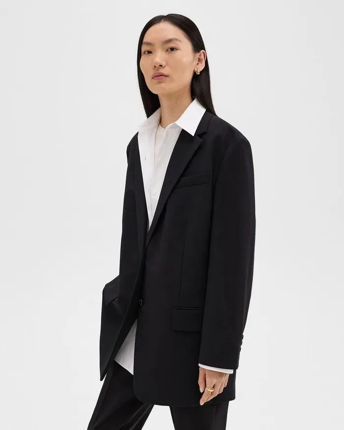 Women Theory Blazers Jackets Oversized Blazer In Stretch Wool Black