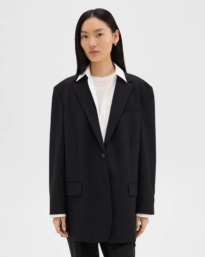Women Theory Blazers Jackets Oversized Blazer In Stretch Wool Black