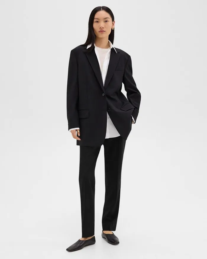Women Theory Blazers Jackets Oversized Blazer In Stretch Wool Black